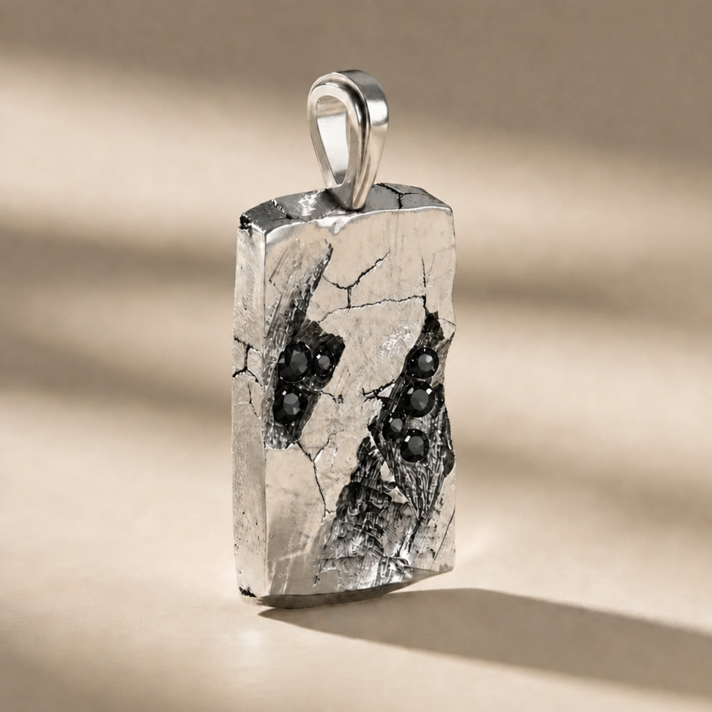 GOLGA NOX cross pendant in volcanic-oxidized 925 silver with black stones, handcrafted in Italy for you - Broken Hearts