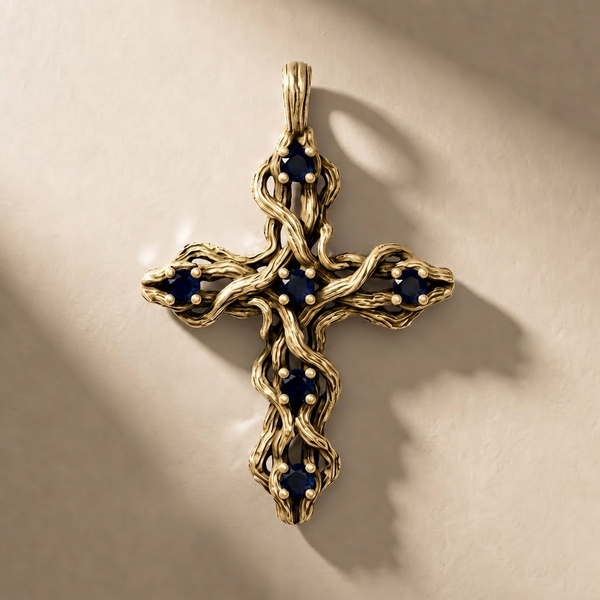 GOLDEN PLEXUS ABYSSUS pendant in solid 14kt gold with blue stones, handcrafted in Italy for you - Broken Hearts