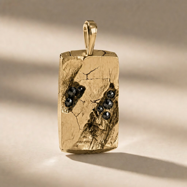 GOLDEN GOLGA NOX pendant in solid 14kt gold with black stones, handcrafted in Italy for you - Broken Hearts
