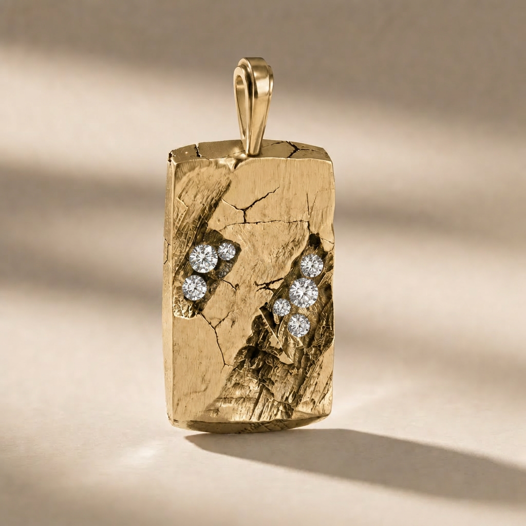 GOLDEN GOLGA LUX pendant in solid 14kt gold with white stones, handcrafted in Italy for you - Broken Hearts