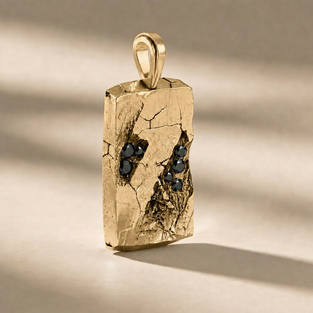 GOLDEN GOLGA NOX pendant in solid 14kt gold with black stones, handcrafted in Italy for you - Broken Hearts