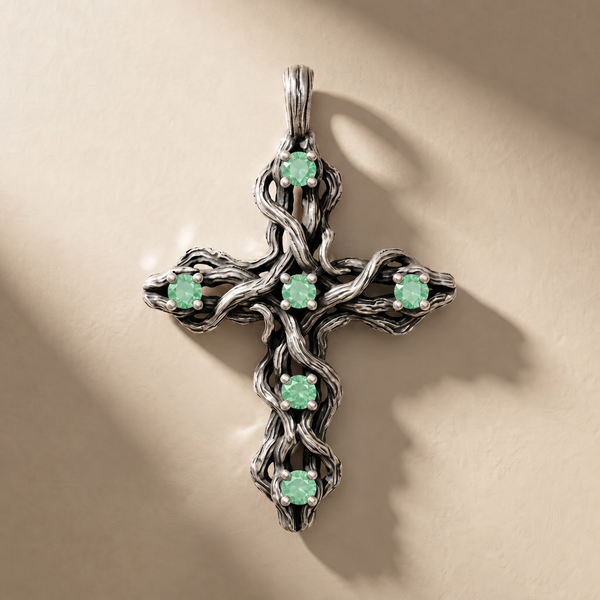 PLEXUS VIRIDIS pendant in volcanic-oxidized 925 silver with green stones, handcrafted in Italy for you - Broken Hearts