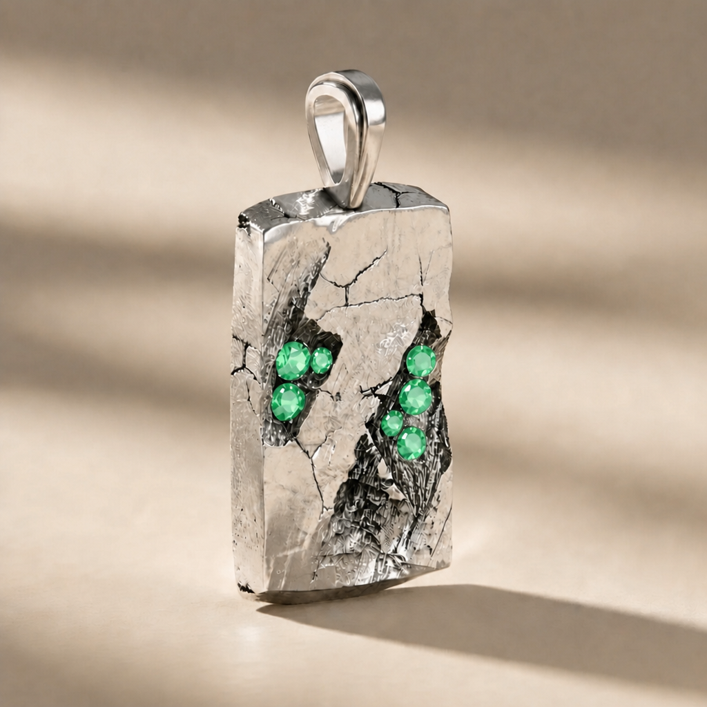 GOLGA VIRIDIS pendant in volcanic-oxidized 925 silver with green stones, handcrafted in Italy for you - Broken Hearts