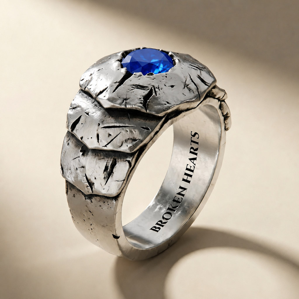 SCUTUM ABYSSUS ring in volcanic-oxidized 925 silver with blue stones, handcrafted in Italy for you - Broken Hearts