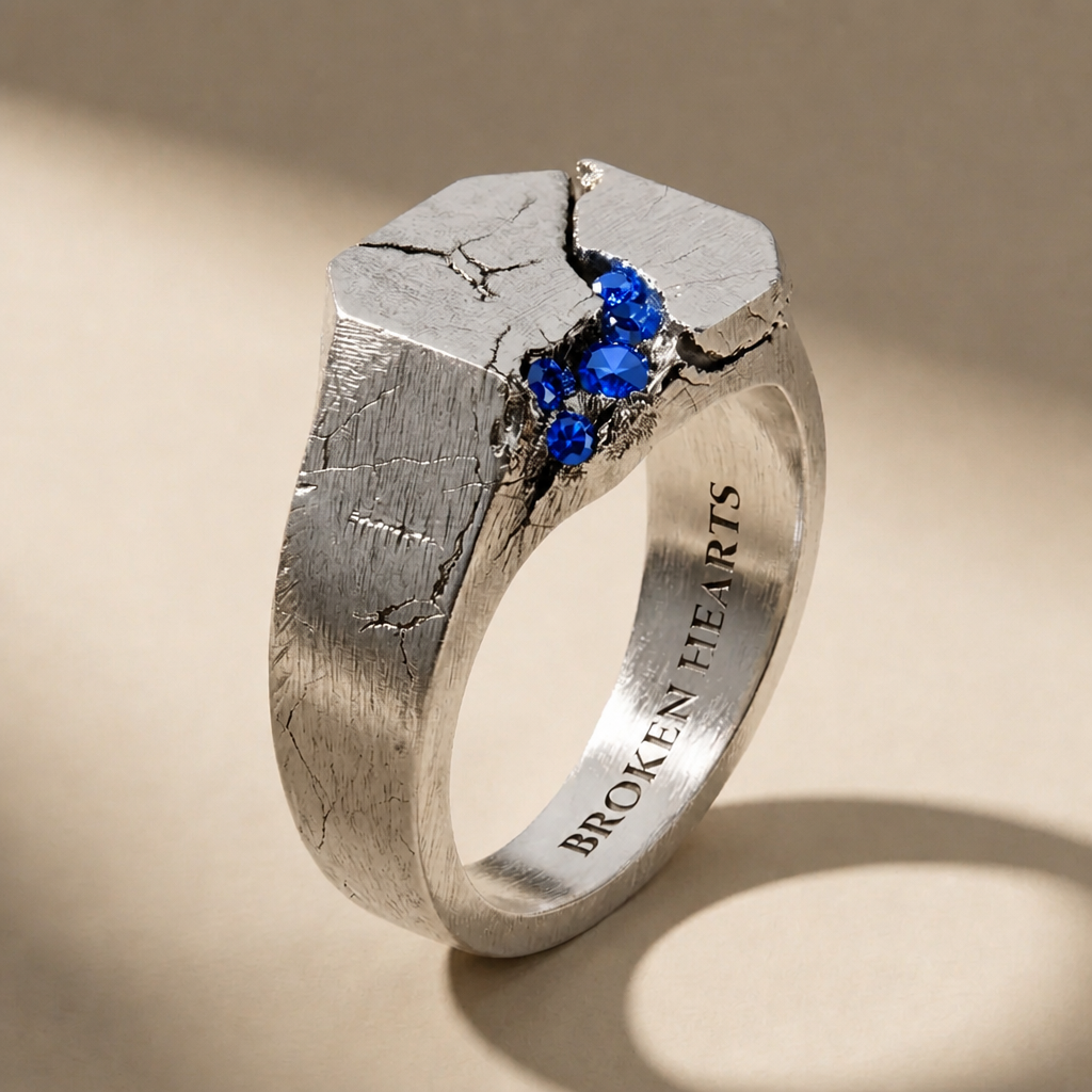 SCISSUM ABYSSUS ring in volcanic-oxidized 925 silver with blue stones, handcrafted in Italy for you - Broken Hearts
