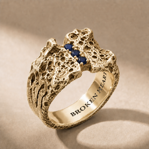 GOLDEN TERNUM ABYSSUS ring in solid 14kt gold with blue stones, handcrafted in Italy for you - Broken Hearts