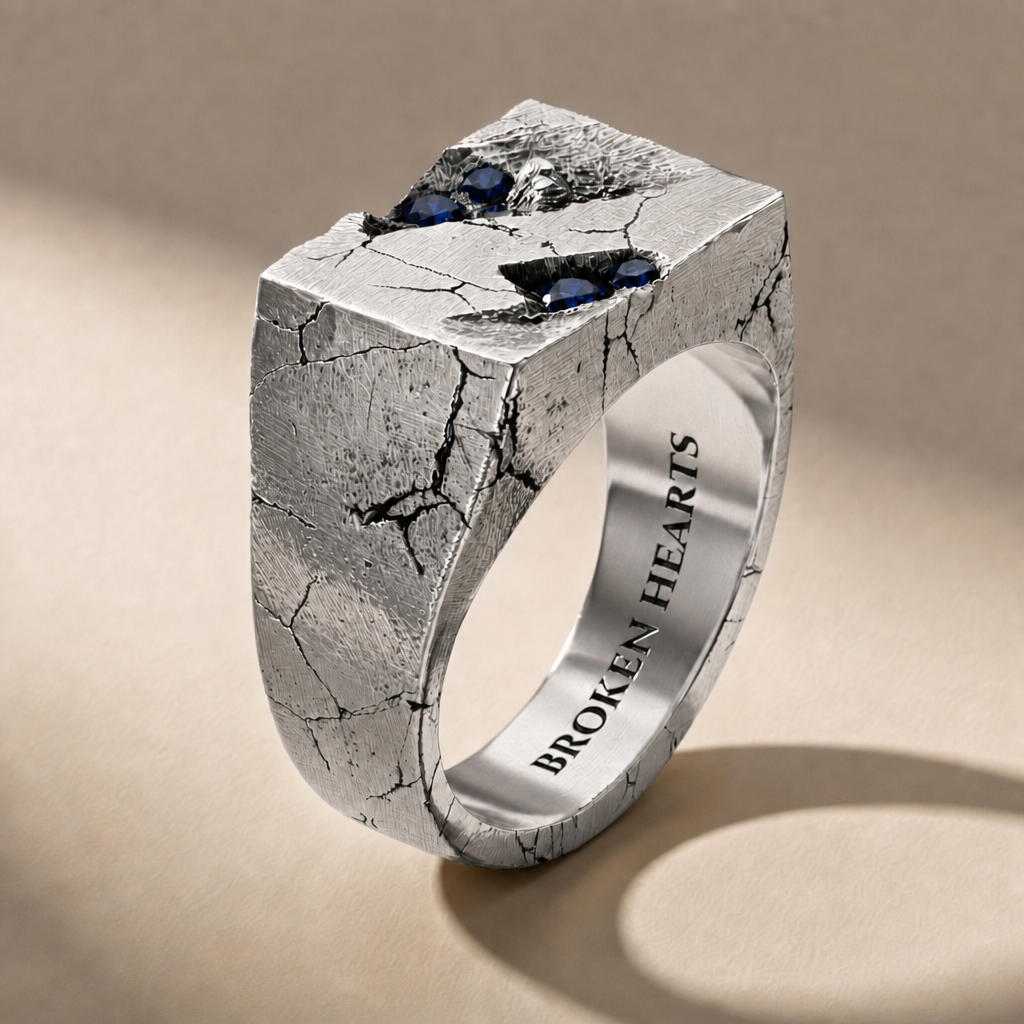 RELIC ABYSSUS ring in volcanic-oxidized 925 silver with blue stones, handcrafted in Italy for you - Broken Hearts