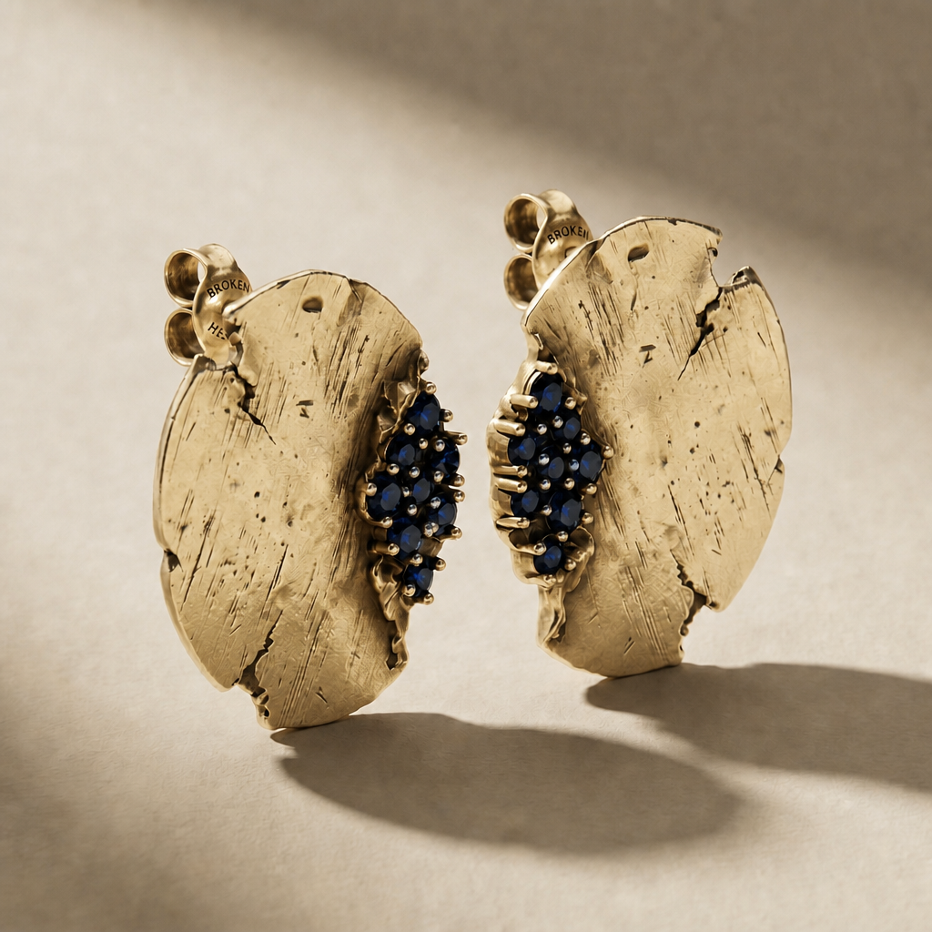 GOLDEN ORBITA ABYSSUS earrings in solid 14kt gold with blue stones, handcrafted in Italy for you - Broken Hearts