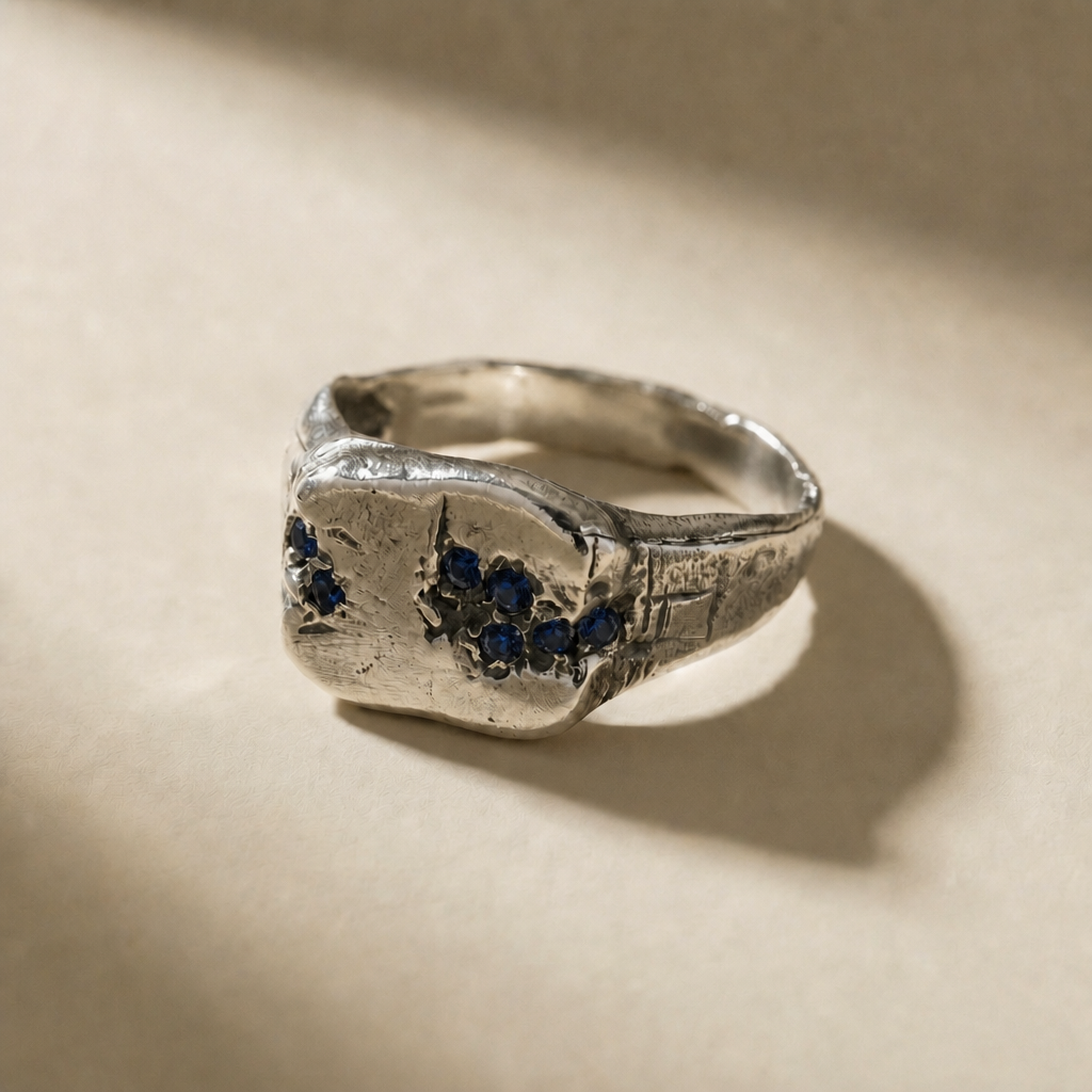 KLUSTER ABYSSUS cluster ring in volcanic-oxidized 925 silver with blue stones, handcrafted in Italy for you - Broken Hearts