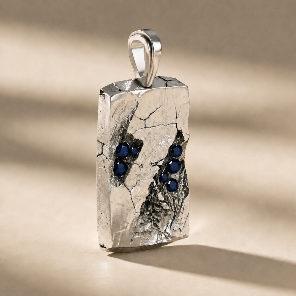 GOLGA ABYSSUS cross pendant in volcanic-oxidized 925 silver with blue stones, handcrafted in Italy for you - Broken Hearts