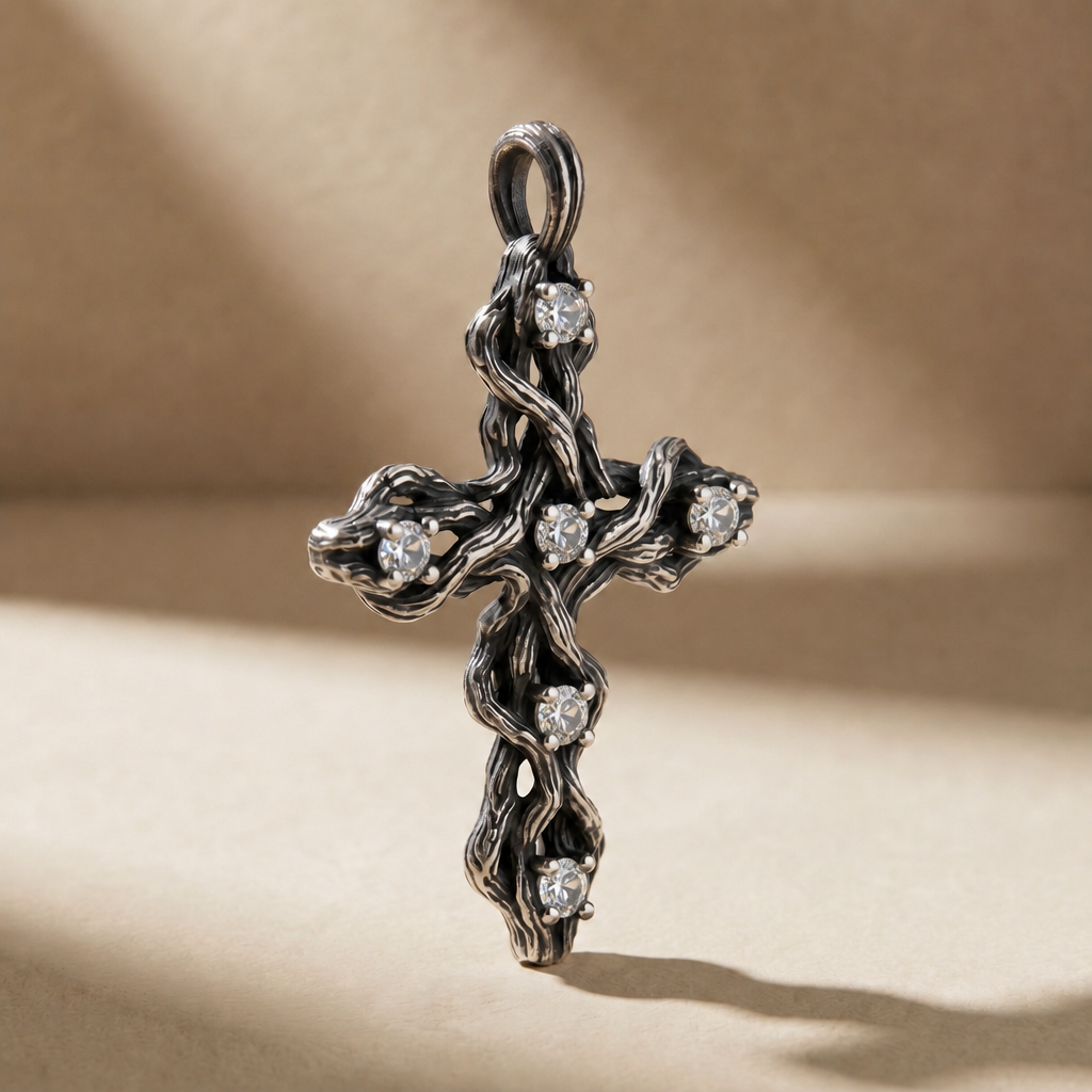 PLEXUS LUX pendant in volcanic-oxidized 925 silver with white stones, handcrafted in Italy for you - Broken Hearts
