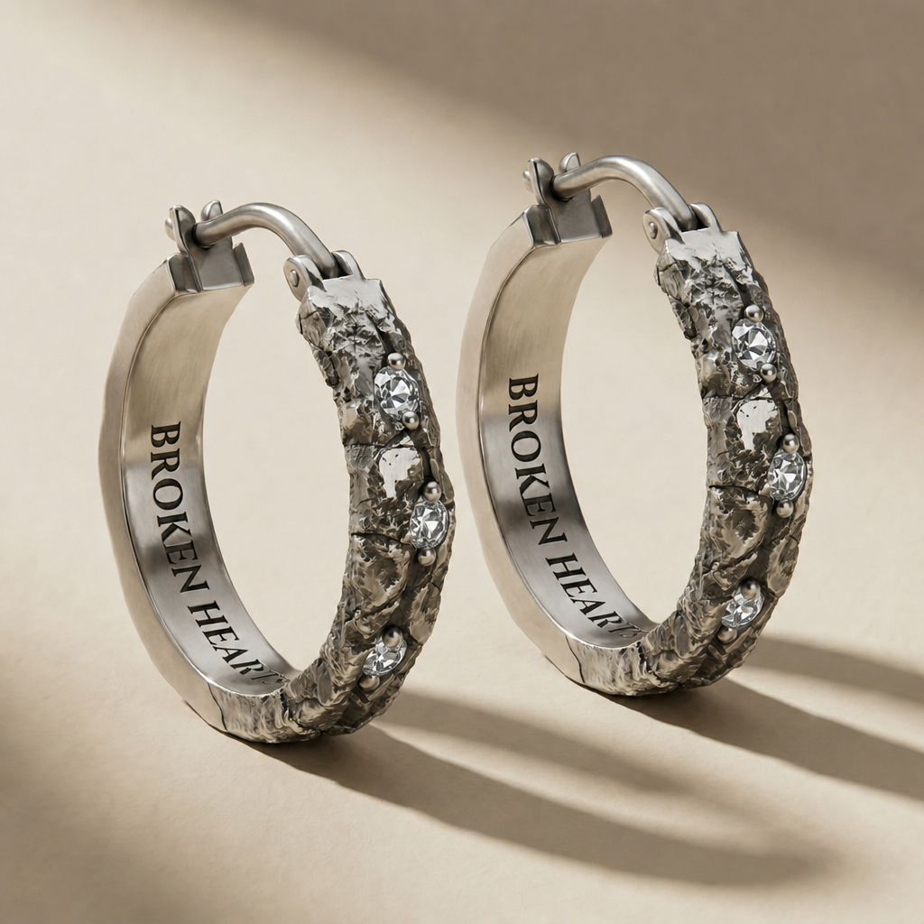 ANULUS LUX hoop earrings in volcanic-oxidized 925 silver, handcrafted in Italy for you - Broken Hearts