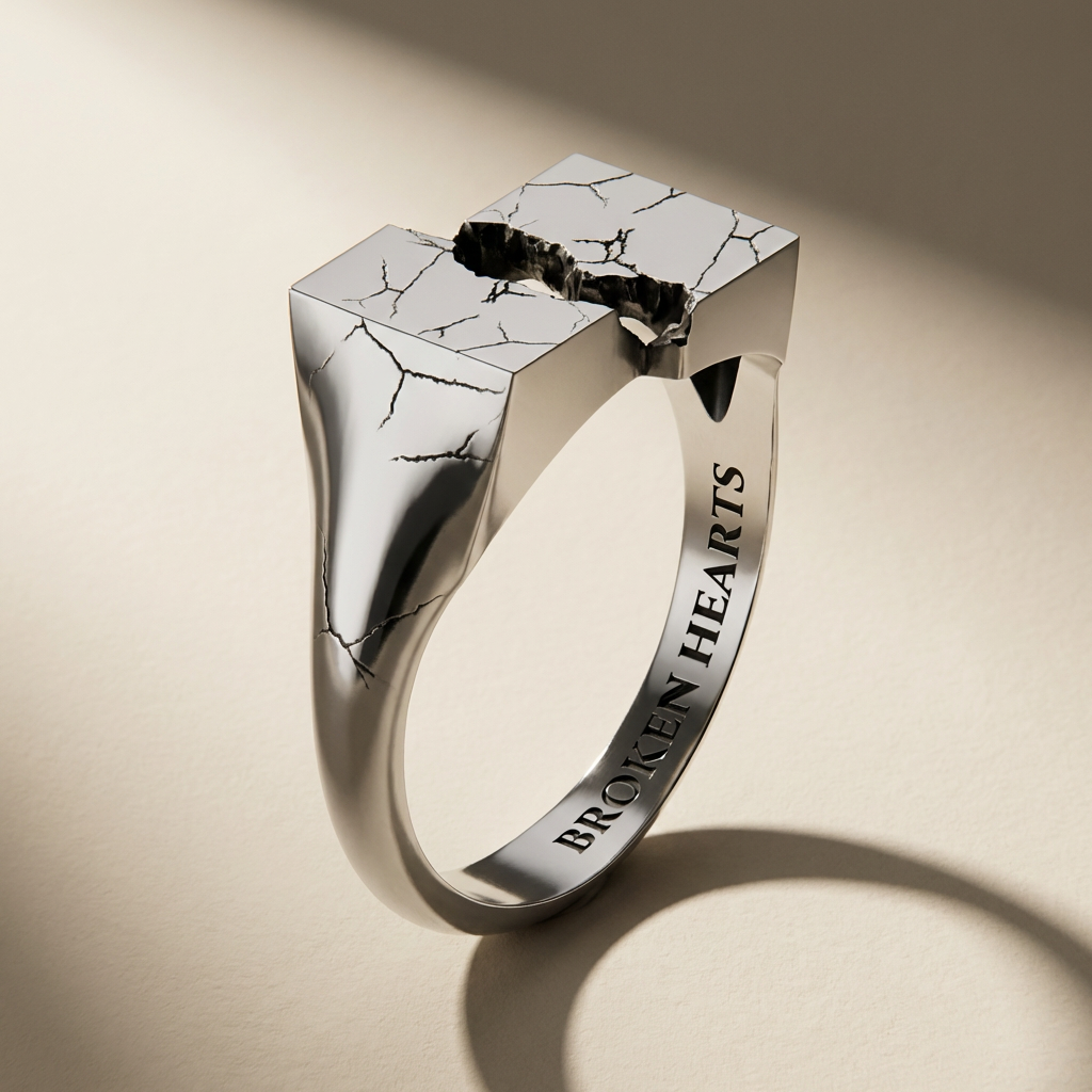 INCISIO ring in volcanic-oxidized 925 silver, handcrafted in Italy for you - Broken Hearts