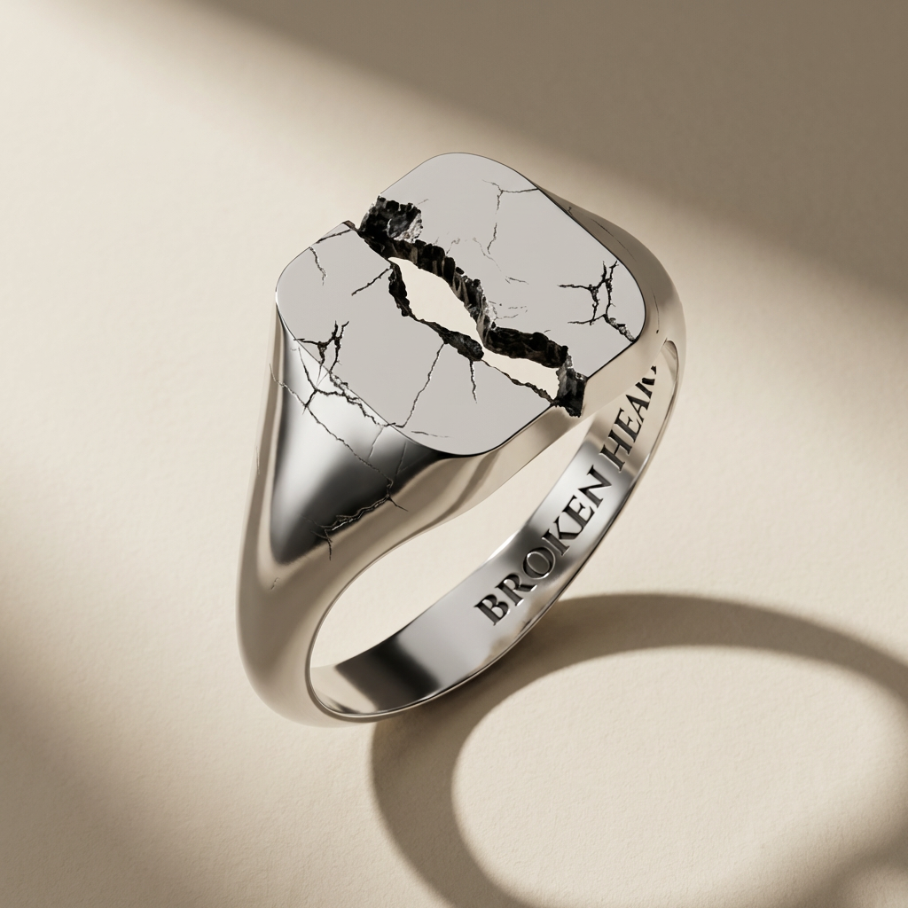 QUADRUM ring in volcanic-oxidized 925 silver, handcrafted in Italy for you - Broken Hearts