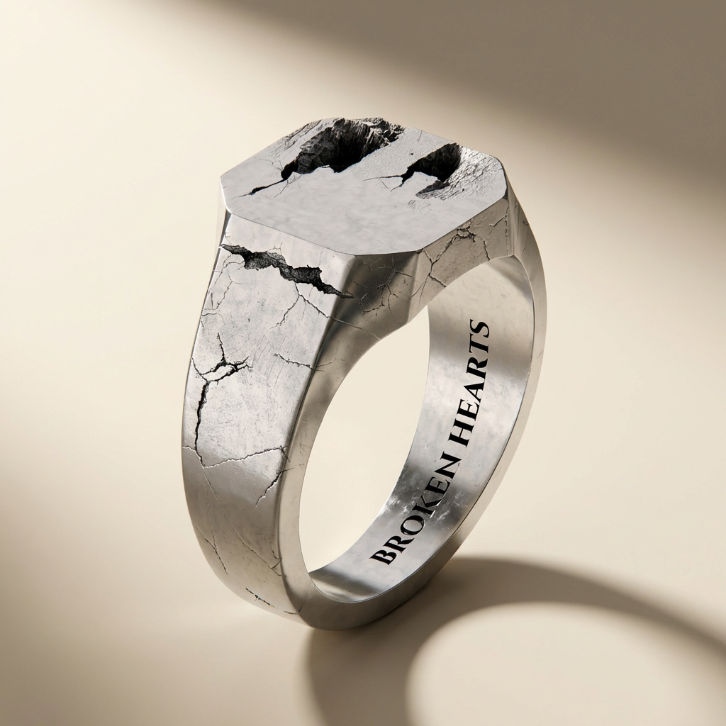 CINERES ring in volcanic-oxidized 925 silver, handcrafted in Italy for you - Broken Hearts