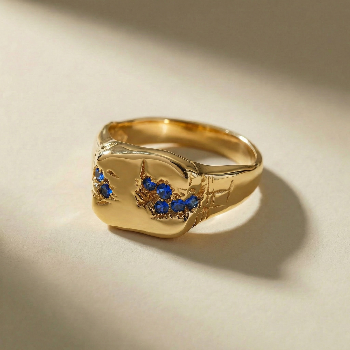 KLUSTER AUREUM ABYSSUS cluster ring, solid 18kt gold, with blue stones, handcrafted in Italy for you - Broken Hearts