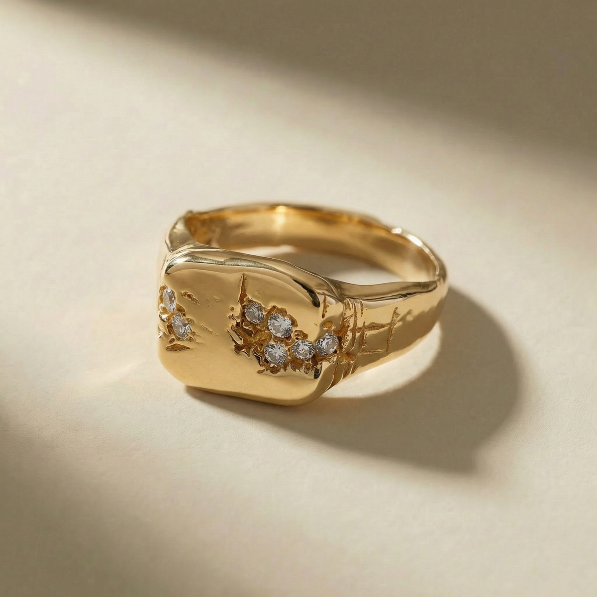 KLUSTER AUREUM LACRIMA cluster ring, solid 18kt gold, with white stones, handcrafted in Italy for you - Broken Hearts