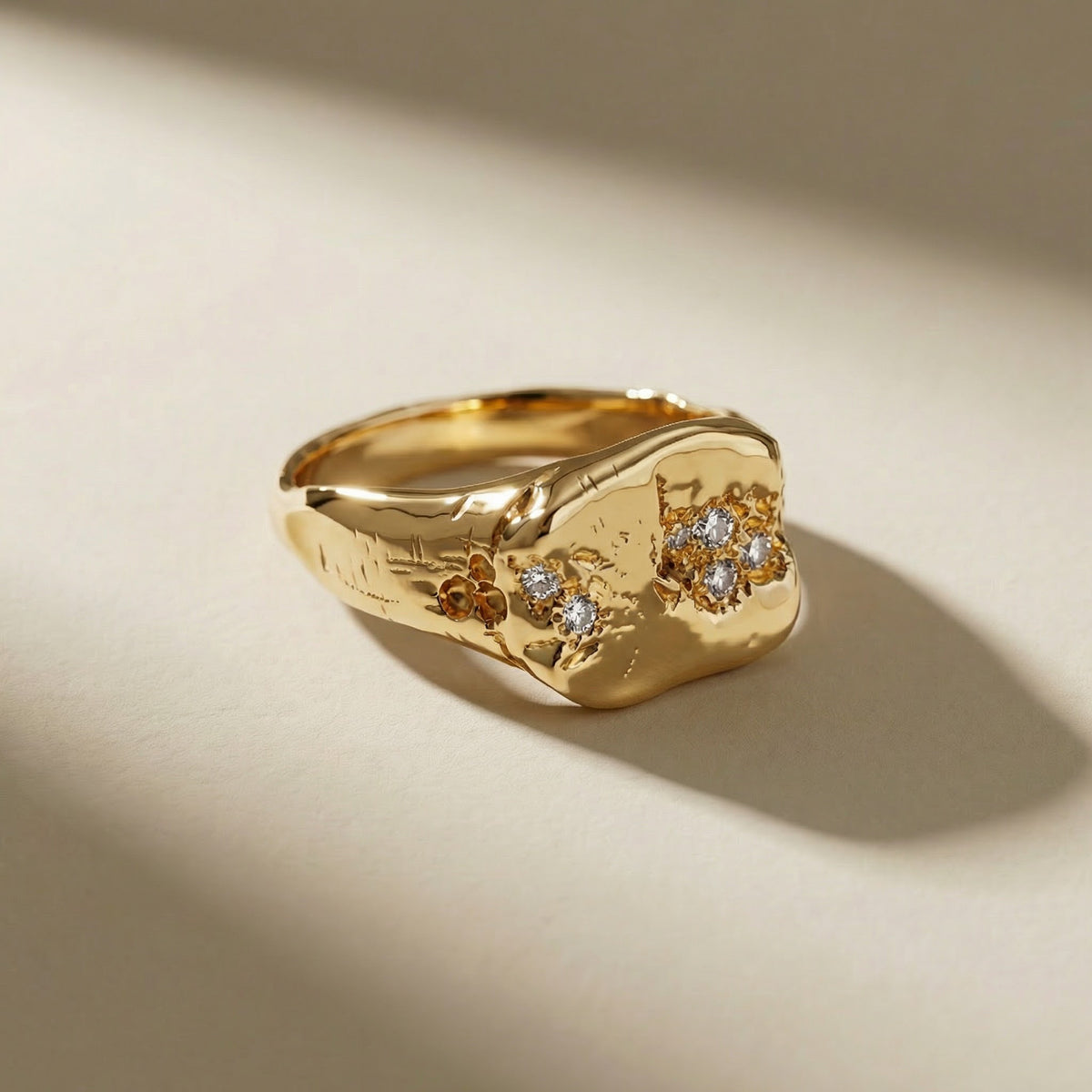 KLUSTER AUREUM LACRIMA cluster ring, solid 18kt gold, with white stones, handcrafted in Italy for you - Broken Hearts