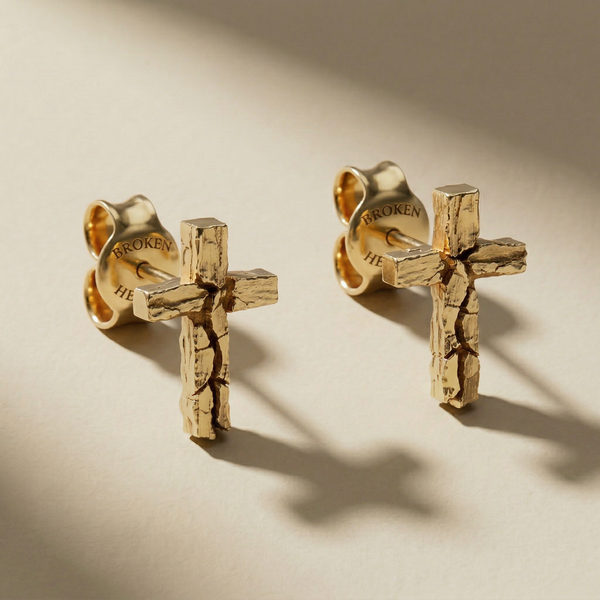GOLDEN PASSIO cross earrings, 24kt gold-plated, handcrafted in Italy for you - Broken Hearts