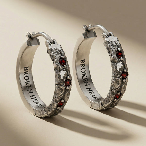 ANULUS hoop earrings in volcanic-oxidized 925 silver, handcrafted in Italy for you - Broken Hearts