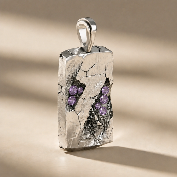 GOLGA VESPER cross pendant in volcanic-oxidized 925 silver with violet stones, handcrafted in Italy for you - Broken Hearts