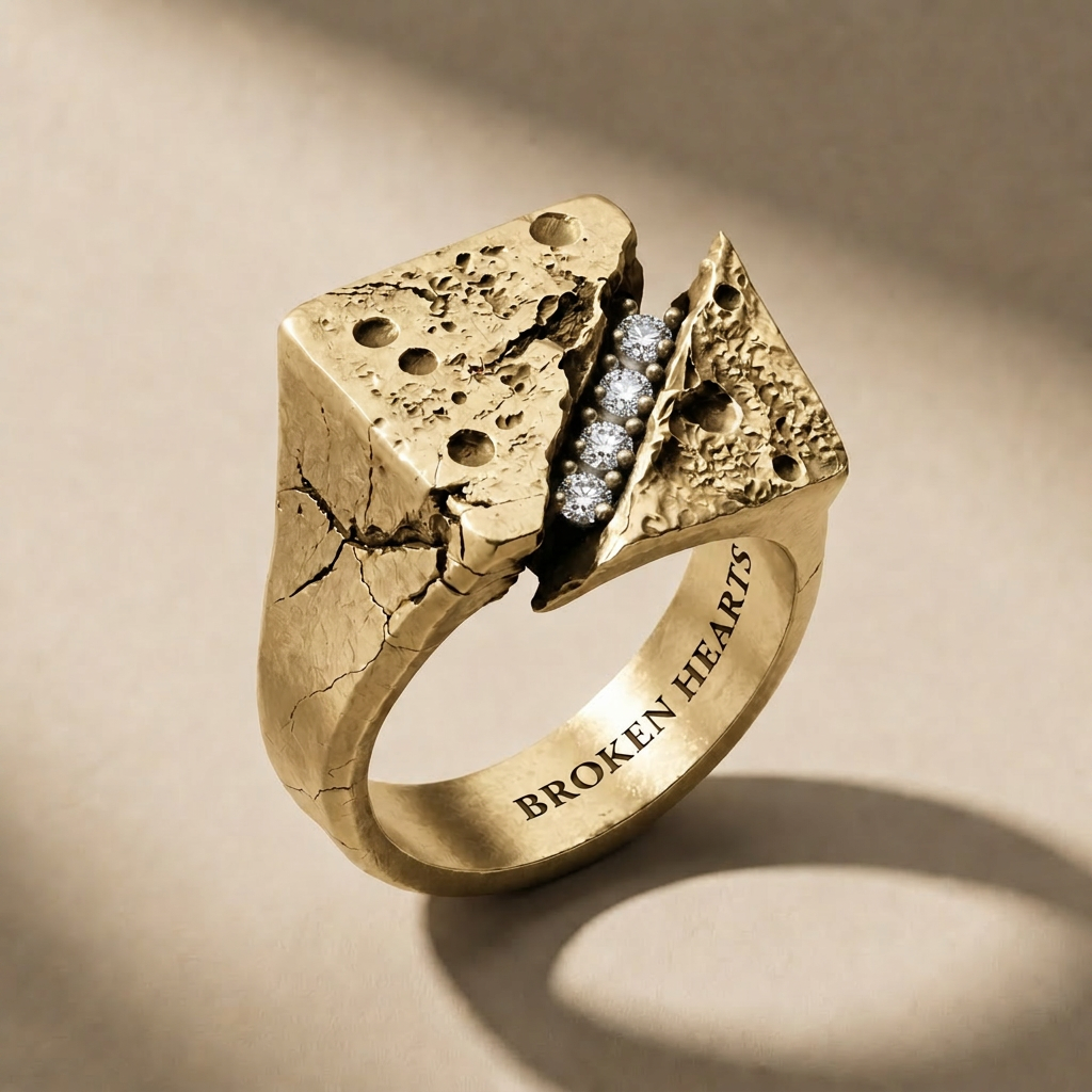 FRACTURA AUREUM LACRIMA ring in solid 18kt gold with white stones, handcrafted in Italy for you - Broken Hearts