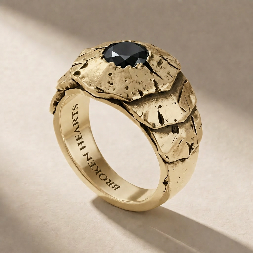 SCUTUM AUREUM NOX ring in solid 18kt gold with black stones, handcrafted in Italy for you - Broken Hearts
