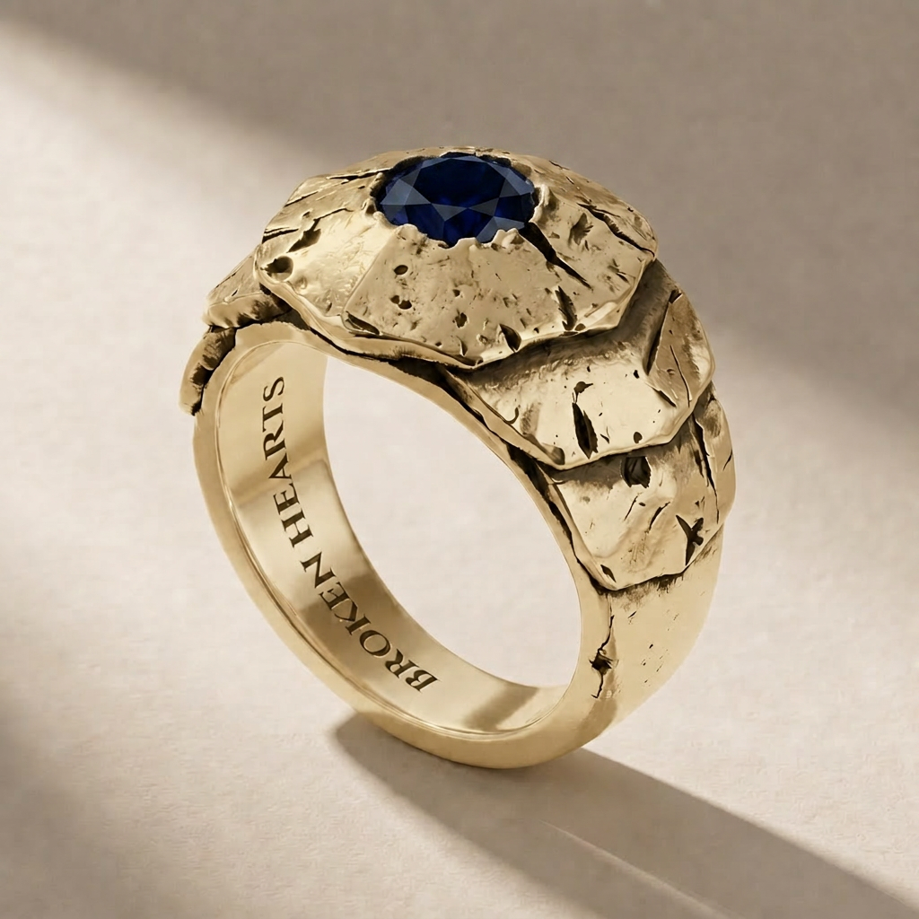 SCUTUM AUREUM ABYSSUS ring in solid 18kt gold with blue stones, handcrafted in Italy for you - Broken Hearts