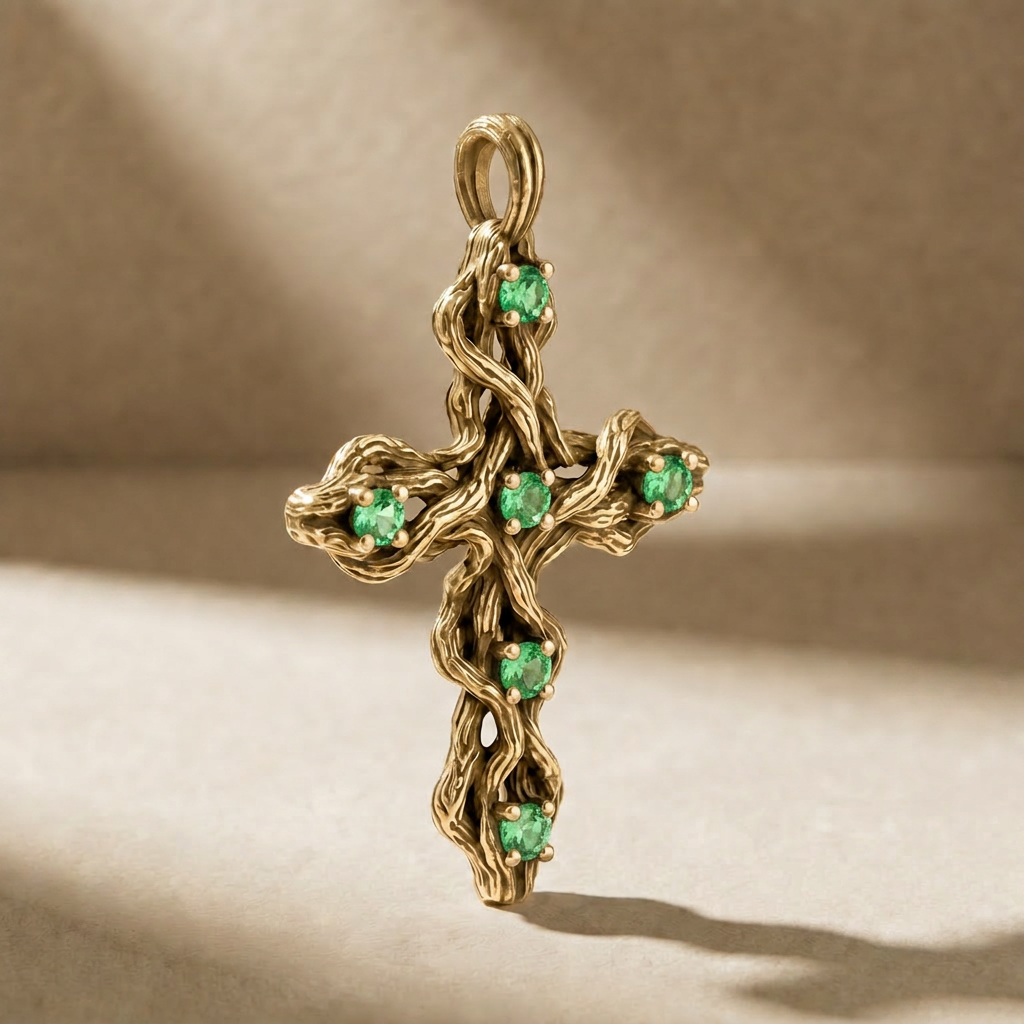 GOLDEN PLEXUS VIRIDIS pendant in solid 14kt gold with green stones, handcrafted in Italy for you - Broken Hearts
