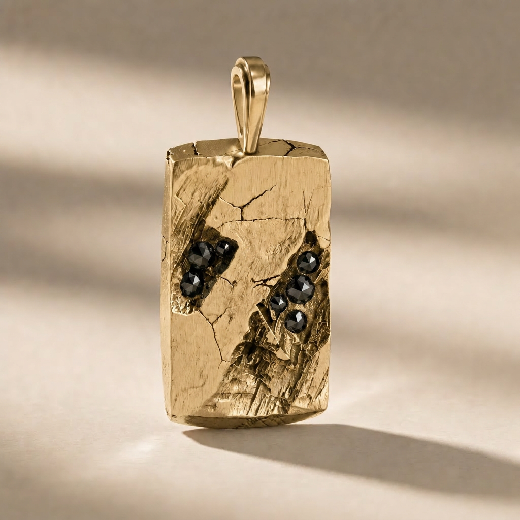 GOLDEN GOLGA NOX pendant in solid 14kt gold with black stones, handcrafted in Italy for you - Broken Hearts
