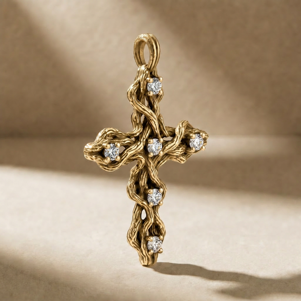 PLEXUS AUREUM LACRIMA pendant in solid 18kt gold with white stones, handcrafted in Italy for you - Broken Hearts