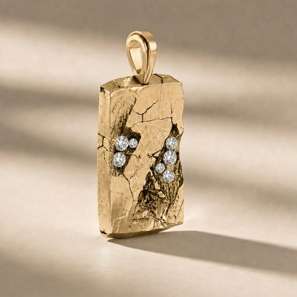 GOLDEN GOLGA LUX pendant in solid 14kt gold with white stones, handcrafted in Italy for you - Broken Hearts