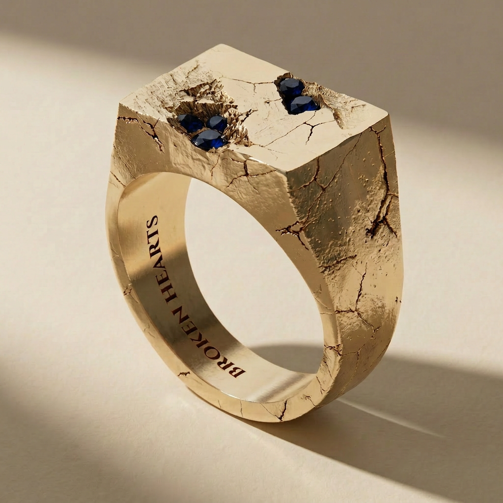 GOLDEN RELIC ABYSSUS ring in solid 14kt gold with blue stones, handcrafted in Italy for you - Broken Hearts