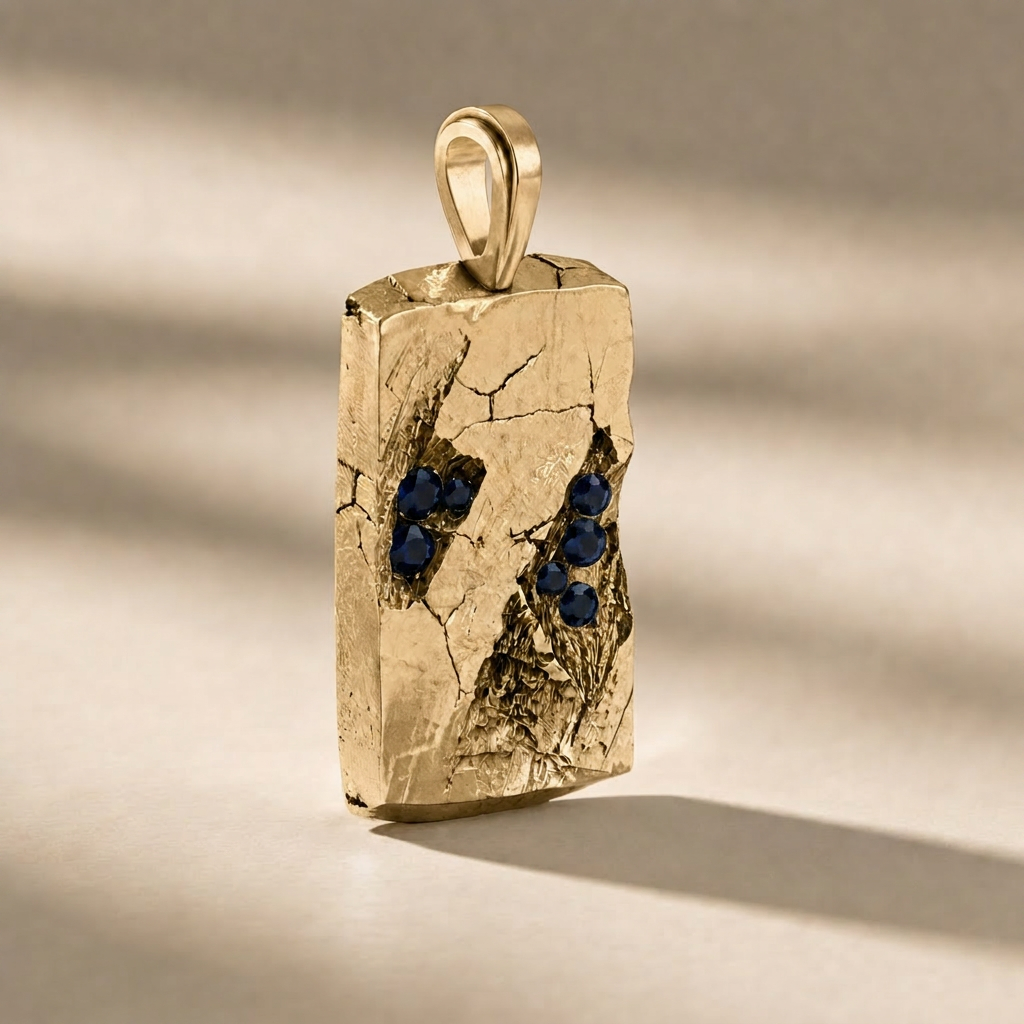 GOLDEN GOLGA ABYSSUS pendant in solid 14kt gold with blue stones, handcrafted in Italy for you - Broken Hearts