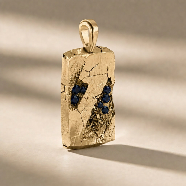 GOLDEN GOLGA ABYSSUS pendant in solid 14kt gold with blue stones, handcrafted in Italy for you - Broken Hearts