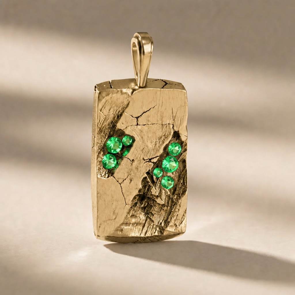 GOLDEN GOLGA VIRIDIS pendant in solid 14kt gold with green stones, handcrafted in Italy for you - Broken Hearts