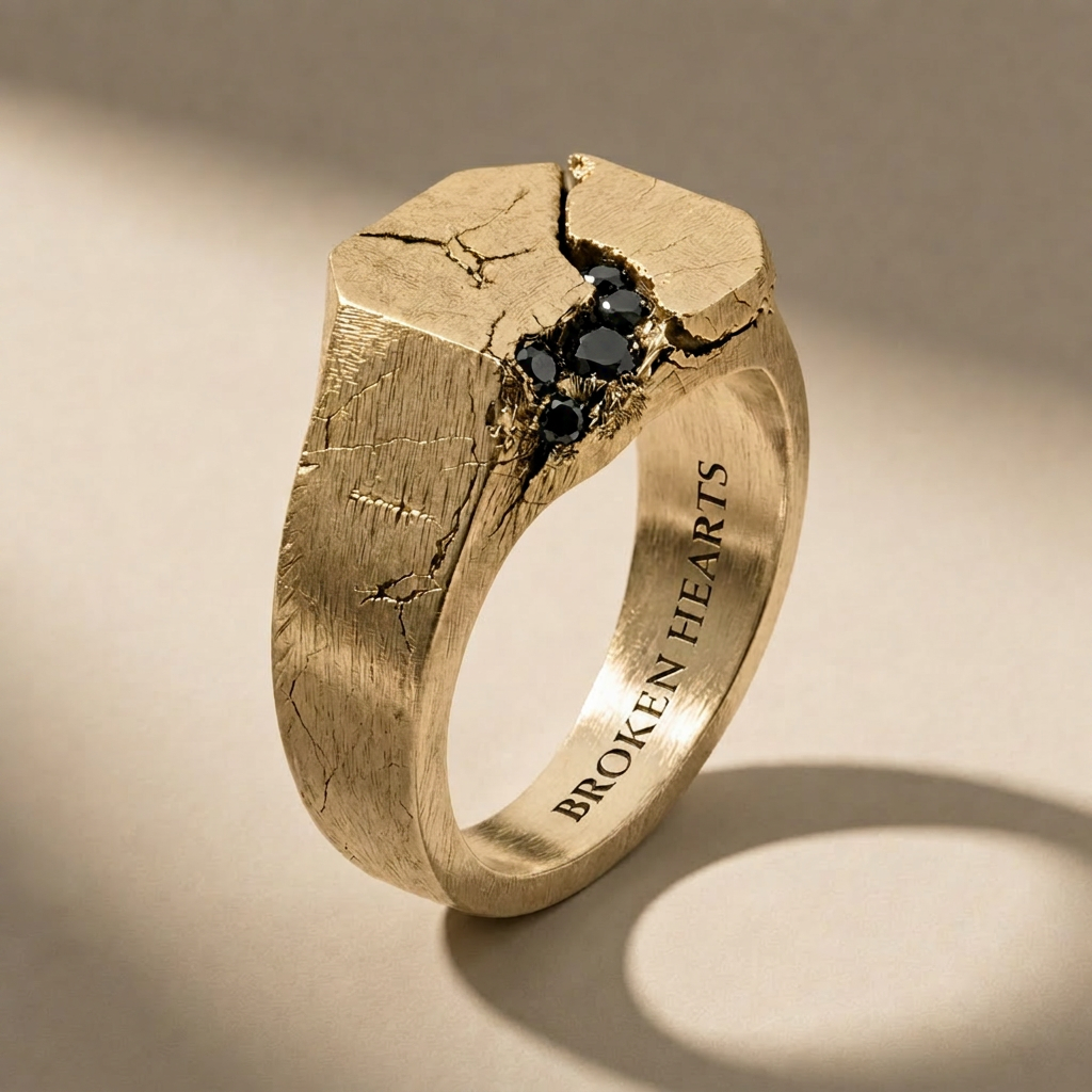 SCISSUM AUREUM NOX ring in solid 18kt gold with black stones, handcrafted in Italy for you - Broken Hearts