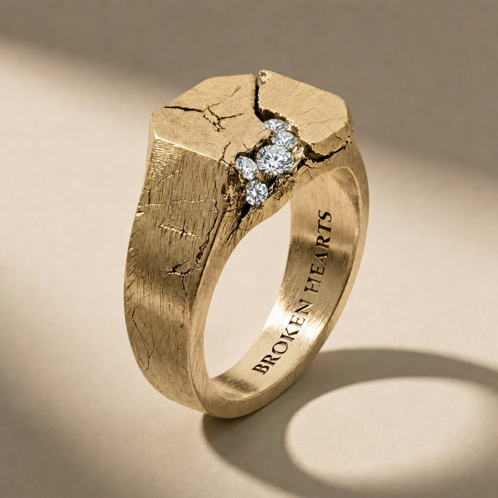 SCISSUM AUREUM LACRIMA ring in solid 18kt gold with white stones, handcrafted in Italy for you - Broken Hearts