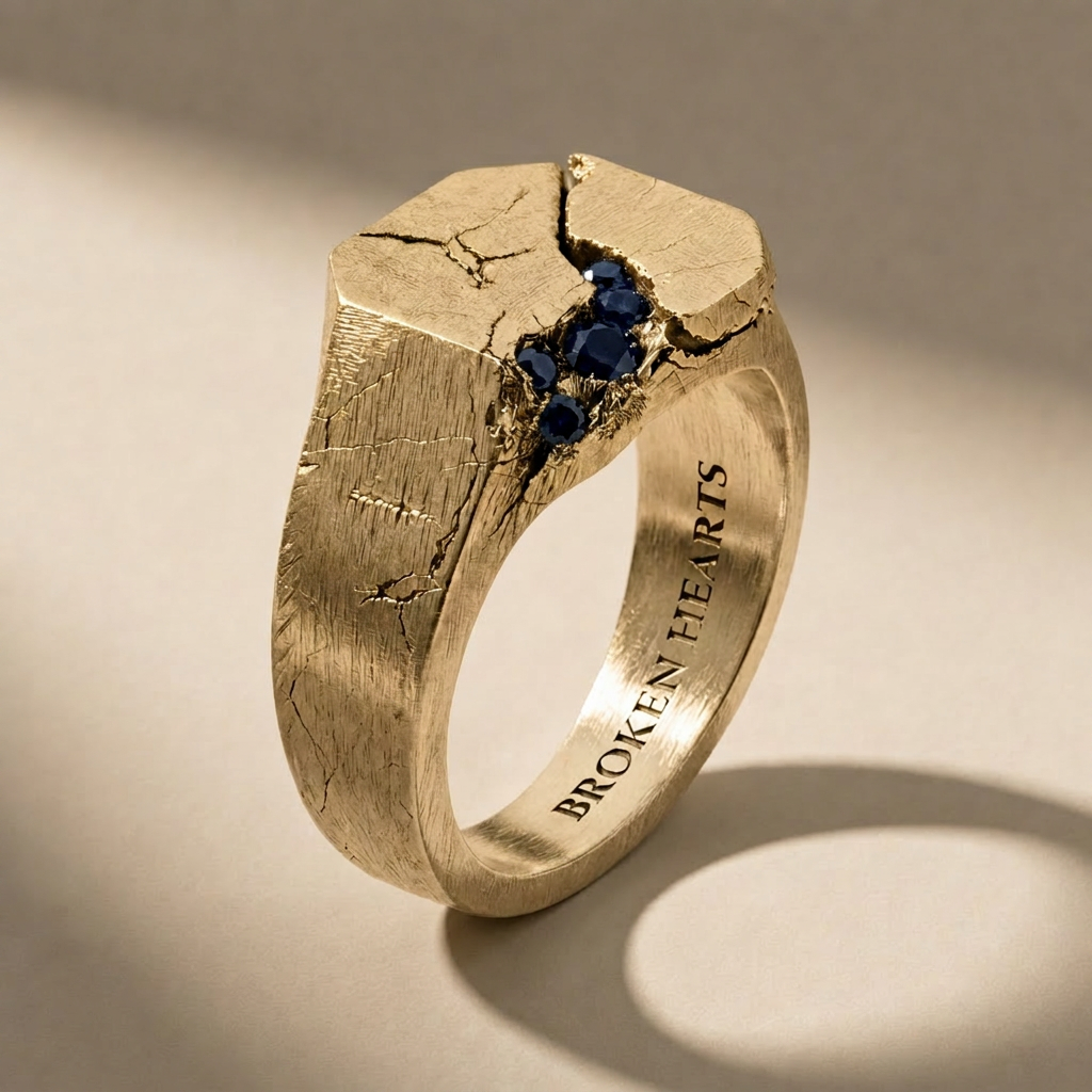SCISSUM AUREUM ABYSSUS ring in solid 18kt gold with blue stones, handcrafted in Italy for you - Broken Hearts