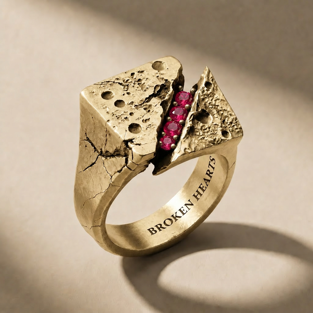 FRACTURA AUREUM SANGUINIS ring in solid 18kt gold with red stones, handcrafted in Italy for you - Broken Hearts
