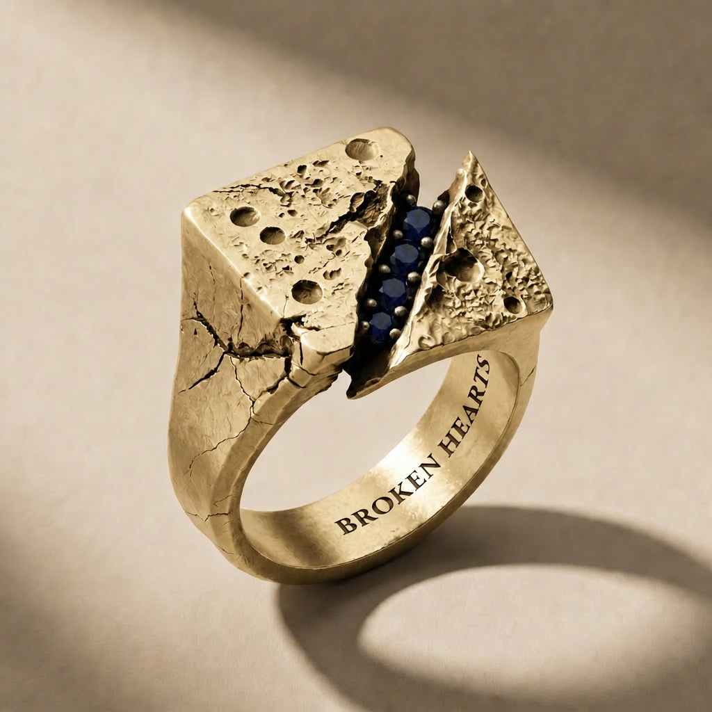FRACTURA AUREUM ABYSSUS ring in solid 18kt gold with blue stones, handcrafted in Italy for you - Broken Hearts