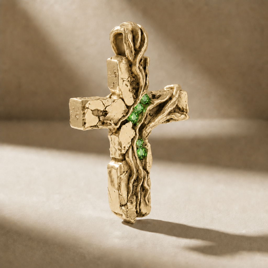 RADIX AUREUM VIRIDIS pendant, solid 18kt gold, with green stones, handcrafted in Italy for you - Broken Hearts