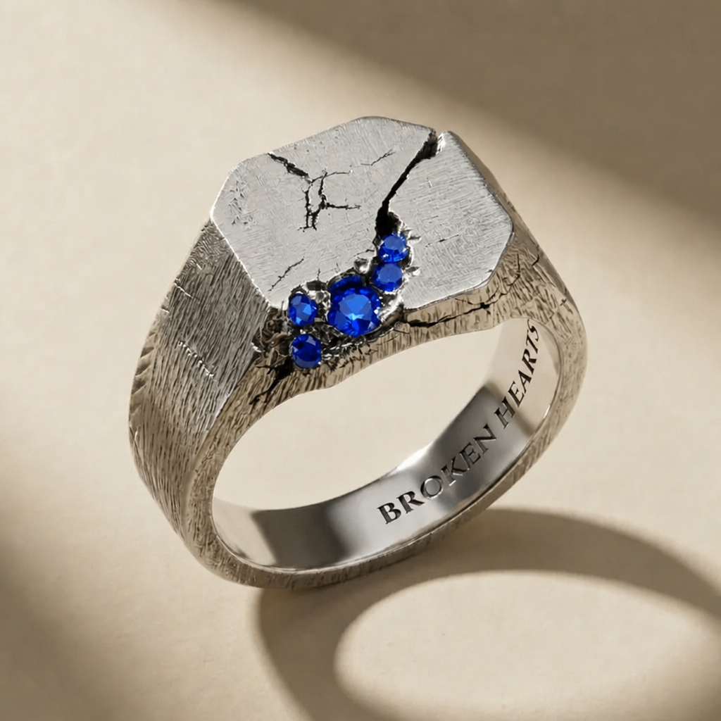 SCISSUM ABYSSUS ring in volcanic-oxidized 925 silver with blue stones, handcrafted in Italy for you - Broken Hearts