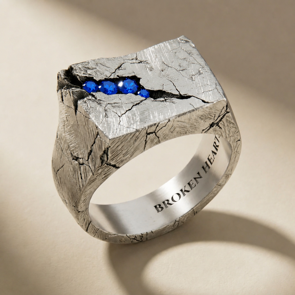 SAXUM ABYSSUS ring in volcanic-oxidized 925 silver with blue stones, handcrafted in Italy for you - Broken Hearts