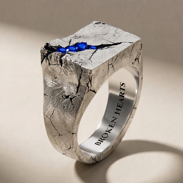 SAXUM ABYSSUS ring in volcanic-oxidized 925 silver with blue stones, handcrafted in Italy for you - Broken Hearts