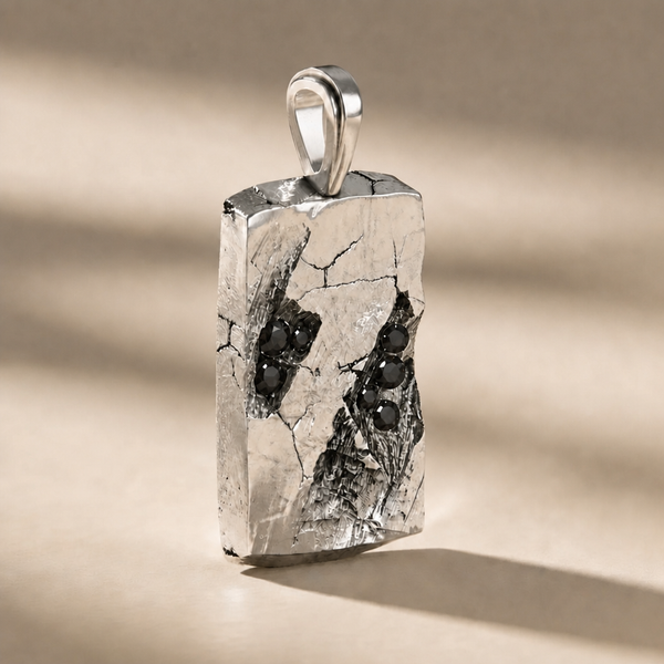 GOLGA NOX cross pendant in volcanic-oxidized 925 silver with black stones, handcrafted in Italy for you - Broken Hearts