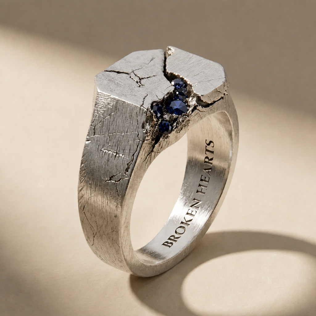 SCISSUM ABYSSUS ring in volcanic-oxidized 925 silver with blue stones, handcrafted in Italy for you - Broken Hearts