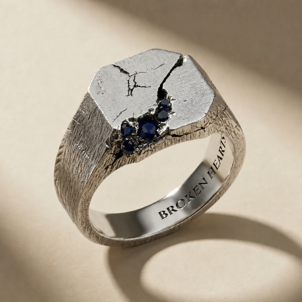 SCISSUM ABYSSUS ring in volcanic-oxidized 925 silver with blue stones, handcrafted in Italy for you - Broken Hearts