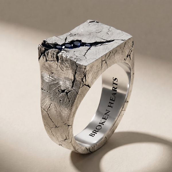 SAXUM ABYSSUS ring in volcanic-oxidized 925 silver with blue stones, handcrafted in Italy for you - Broken Hearts