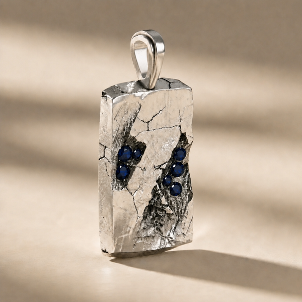 GOLGA ABYSSUS cross pendant in volcanic-oxidized 925 silver with blue stones, handcrafted in Italy for you - Broken Hearts